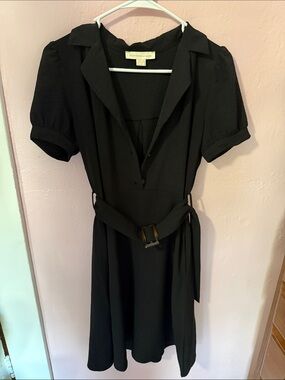 Monteau Los Angeles Black Short-Sleeve Belted Midi Dress Size Small